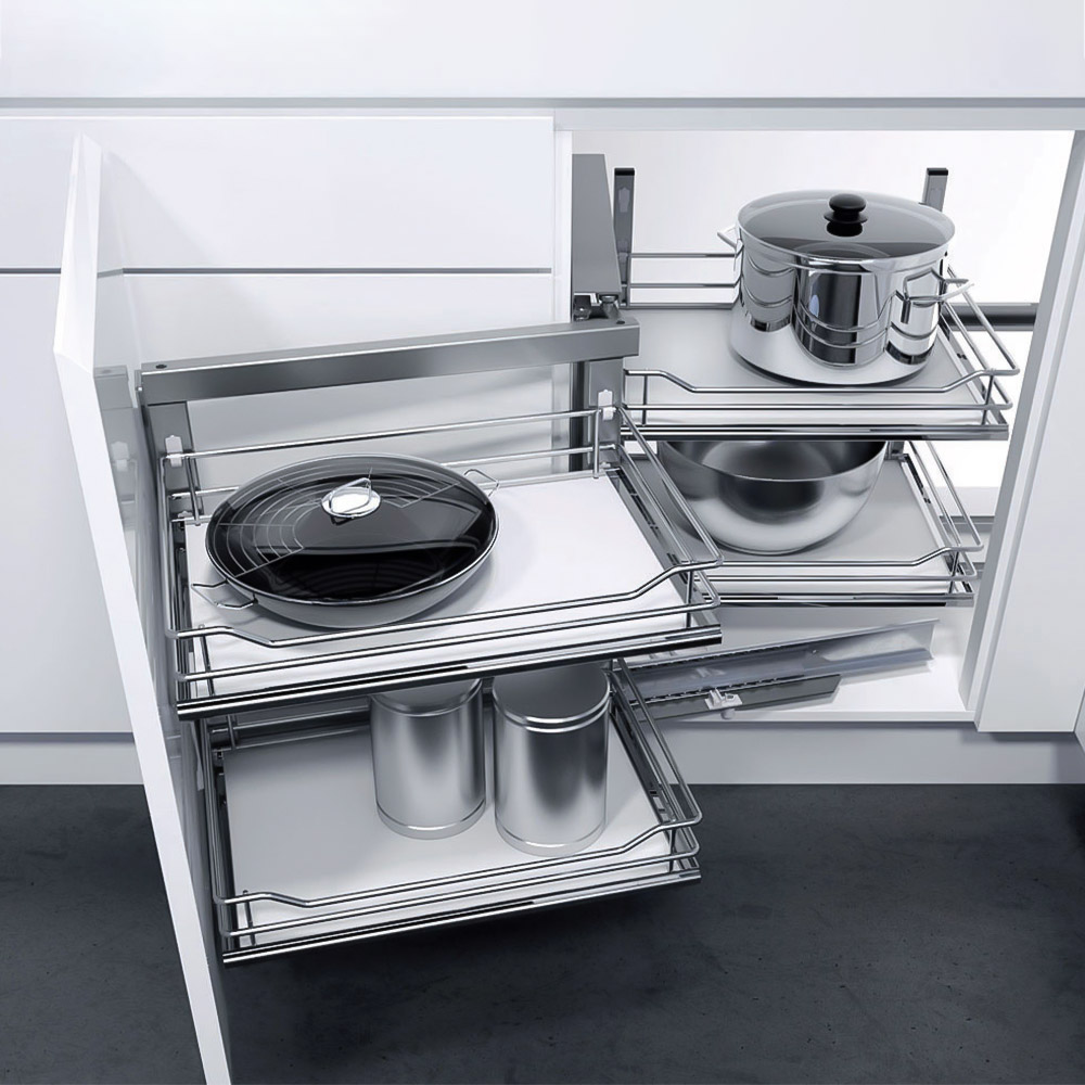 Wire kidney-shaped lazy Susan for kitchen organization, available at Zen Living in Calgary.