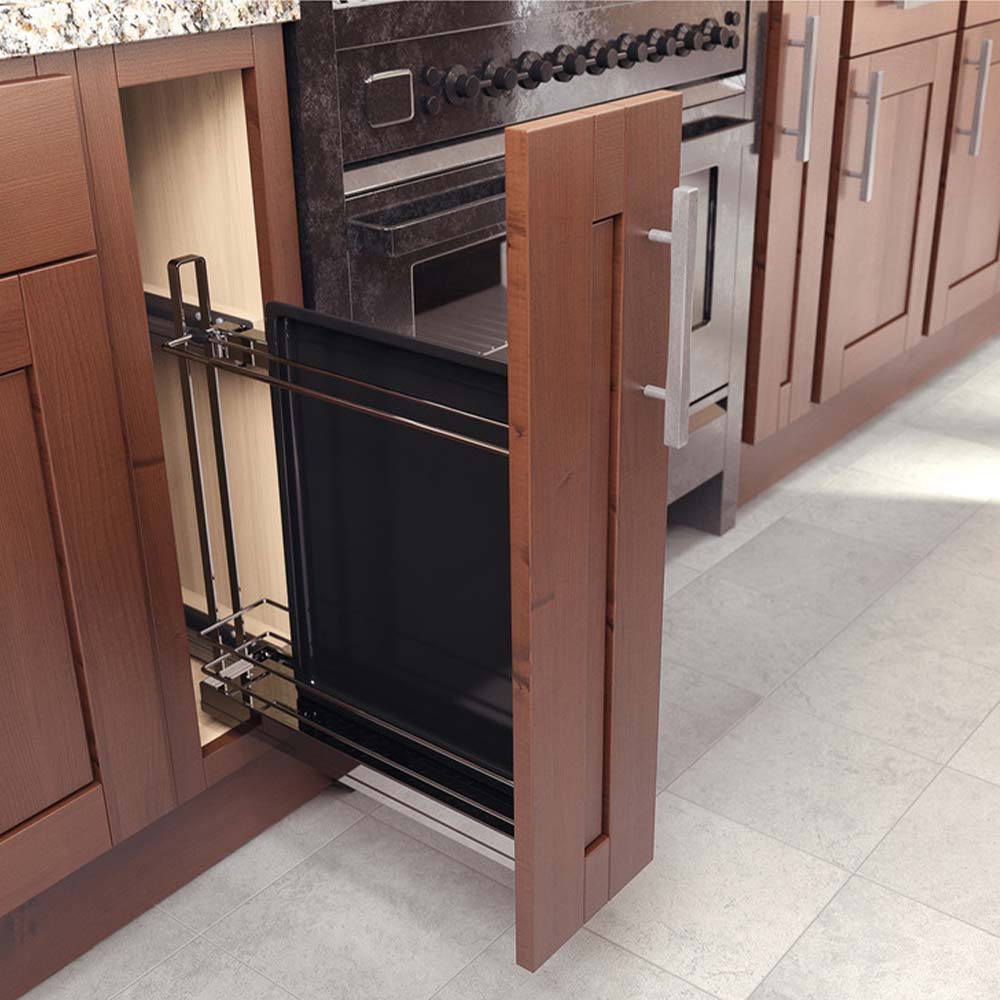 Base basket pull out accessory for kitchen cabinets from Zen Living in Calgary, enhancing organization and accessibility.