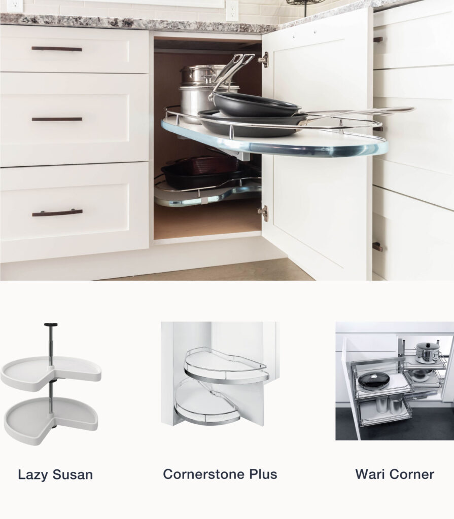 Innovative kitchen storage solutions displayed.