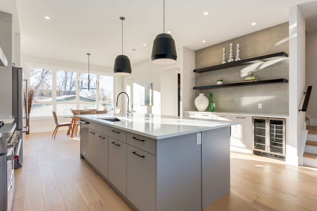 Contemporary kitchen with stylish lighting.